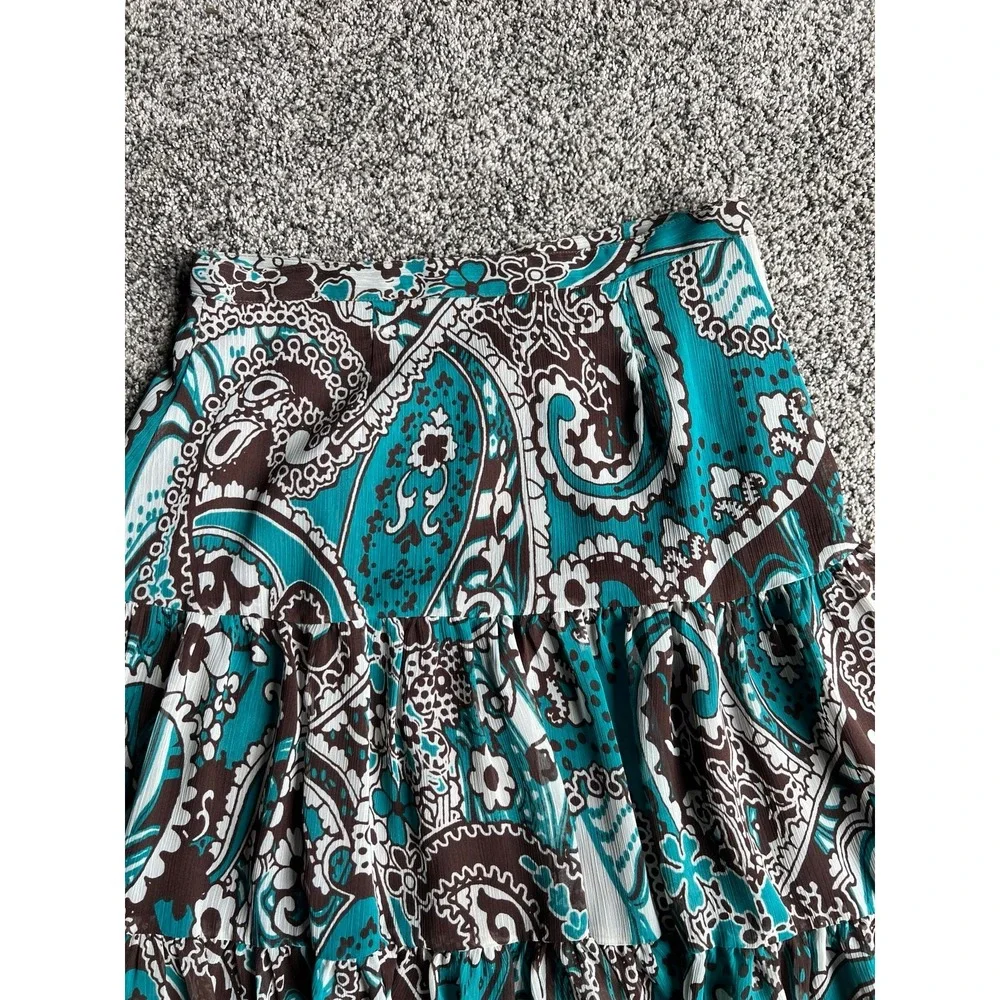 Vintage 2000's Nicole Miller Women's Brown/Teal boho paisley skirt size‎ 6